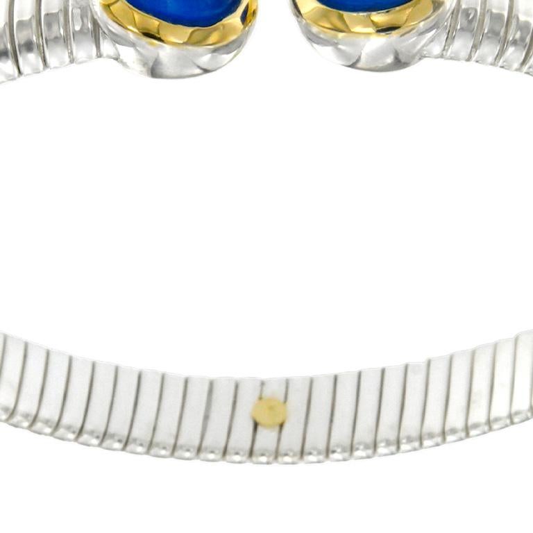 Contemporary Tubogas bracelet silver gold and lapis lazuli For Sale