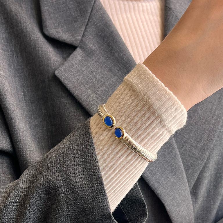Tubogas bracelet silver gold and lapis lazuli In New Condition For Sale In Palermo, IT