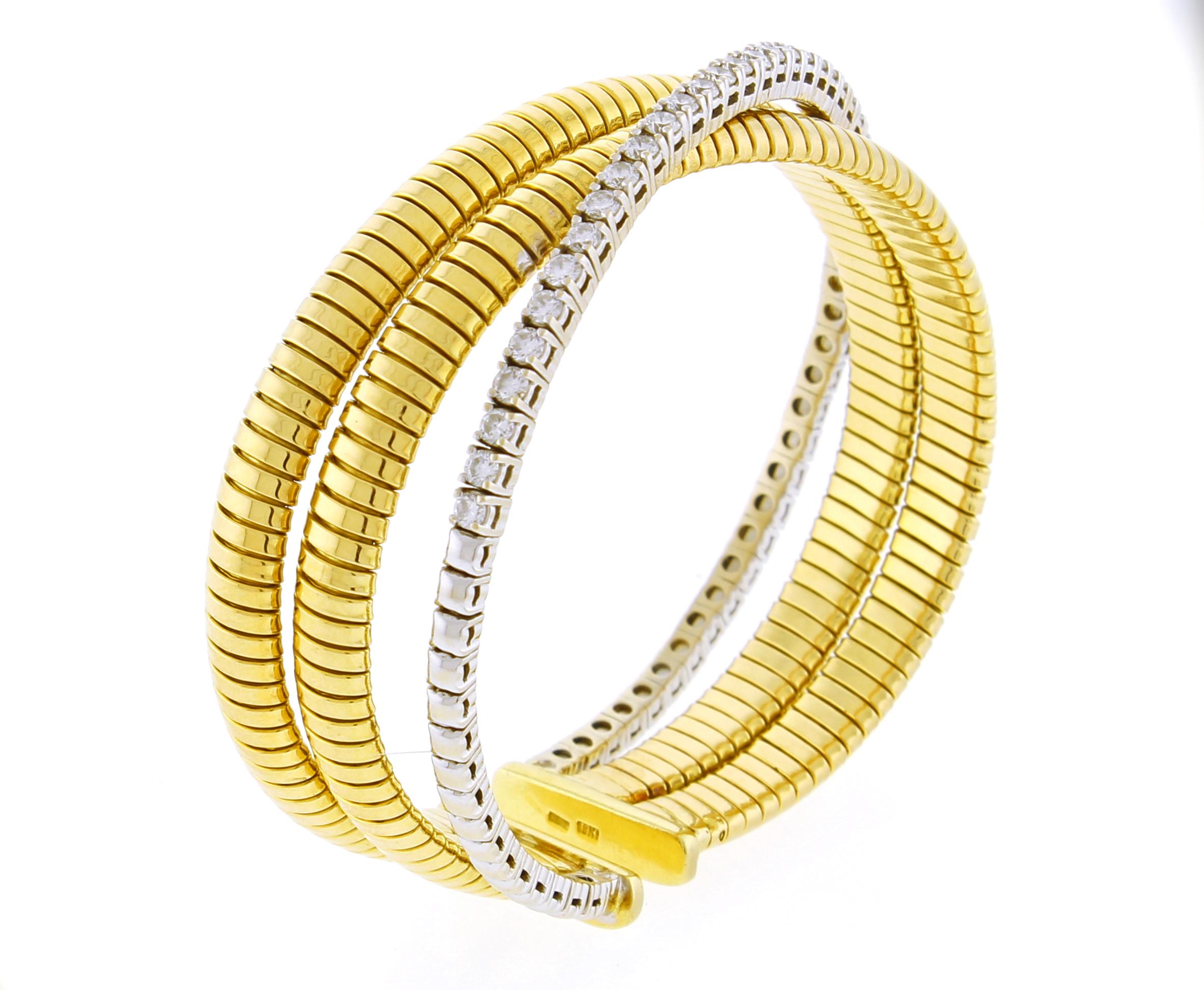 Round Cut Tubogas Diamond and Gold Bangle Bracelet