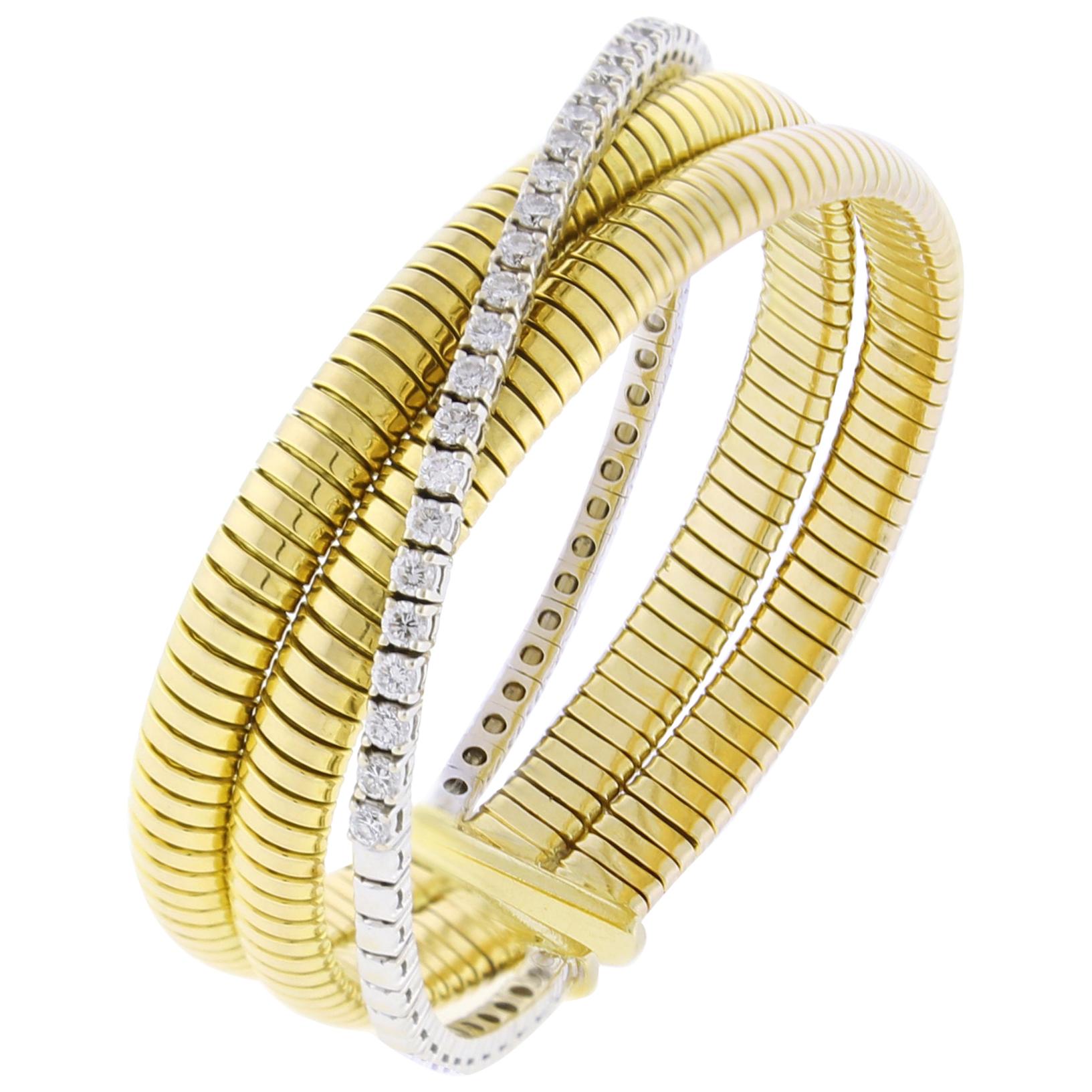 Tubogas Diamond and Gold Bangle Bracelet