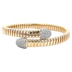Tubogas Diamond Bypass Bangle Bracelet 1.01 Carats 14 Karat Yellow Gold F VS