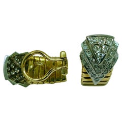 Tubogas Earrings Circa 1940s Omega Back Yellow & White Gold 18 Karat Diamonds