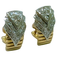 Tubogas Earrings Circa 1940s Omega Back Yellow & White Gold 18 Karat Diamonds