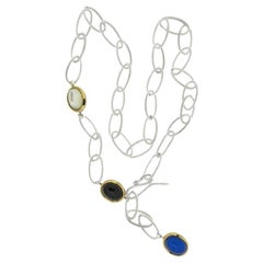 Tubogas long link necklace with 3 natural double face stones