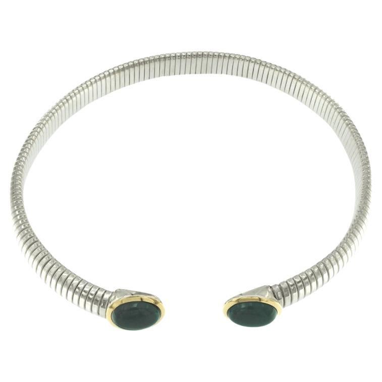 Tubogas-Halskette in Goldoptik und grünen Achaten im Angebot