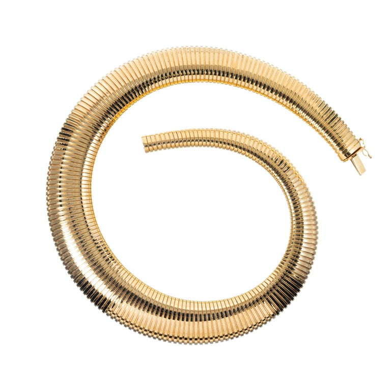Tubogas Yellow Gold Accordion Necklace at 1stDibs