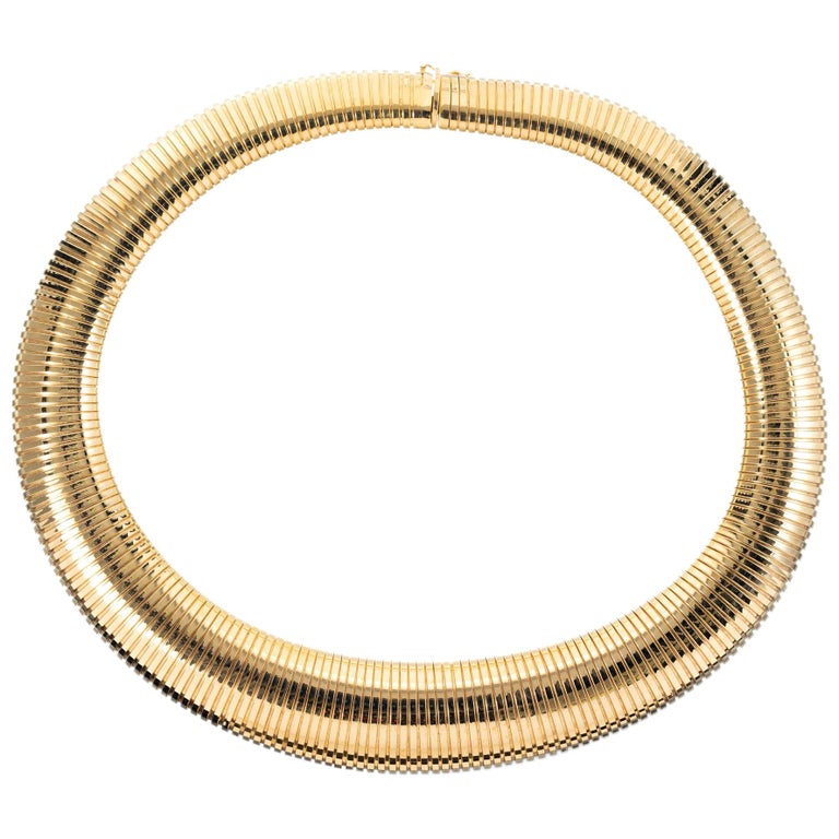 Tubogas Yellow Gold Accordion Necklace at 1stDibs