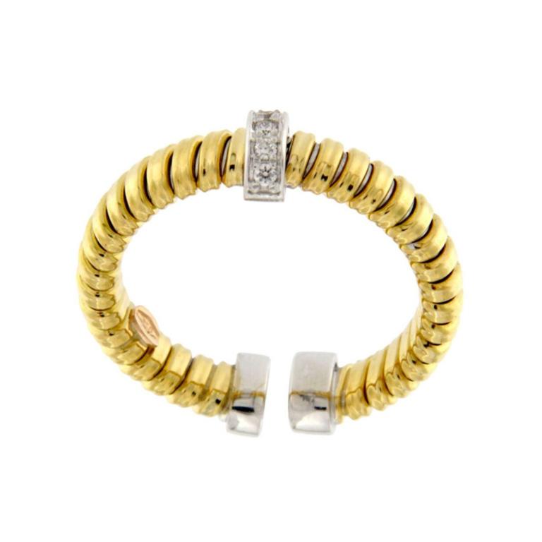 Tubogas yellow gold thin ring with brilliants. For Sale