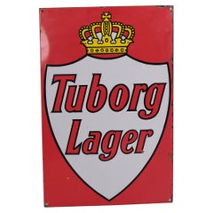 Tuborg Lager enamel sign with royal crown in red and white