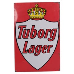 Tuborg Lager enamel sign with royal crown in red and white
