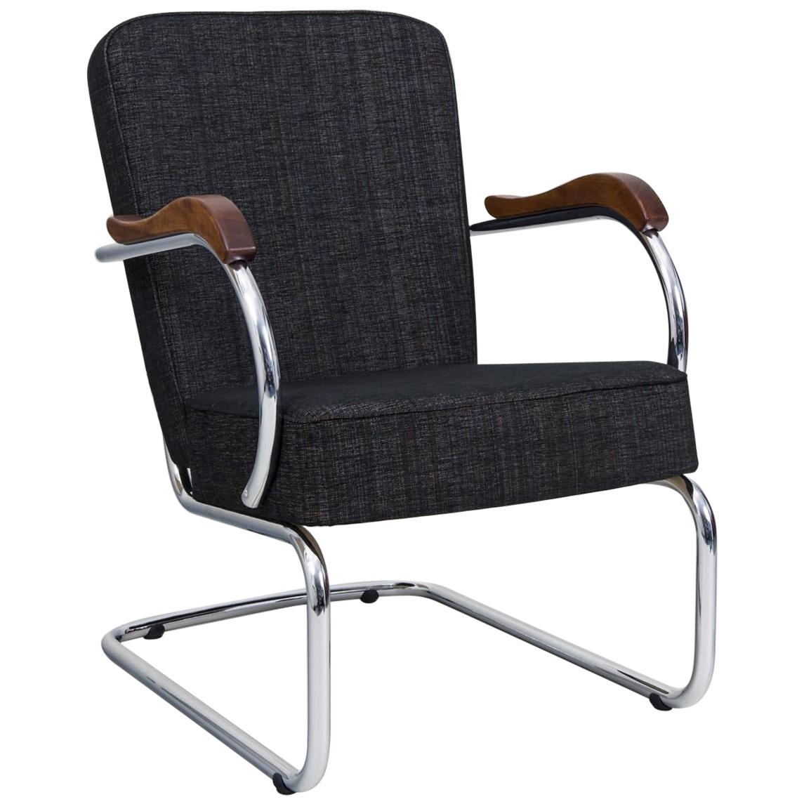 Tubular Armchair by Kovona, New Upholstery, Chrome in Perfect Condition, 1960s For Sale