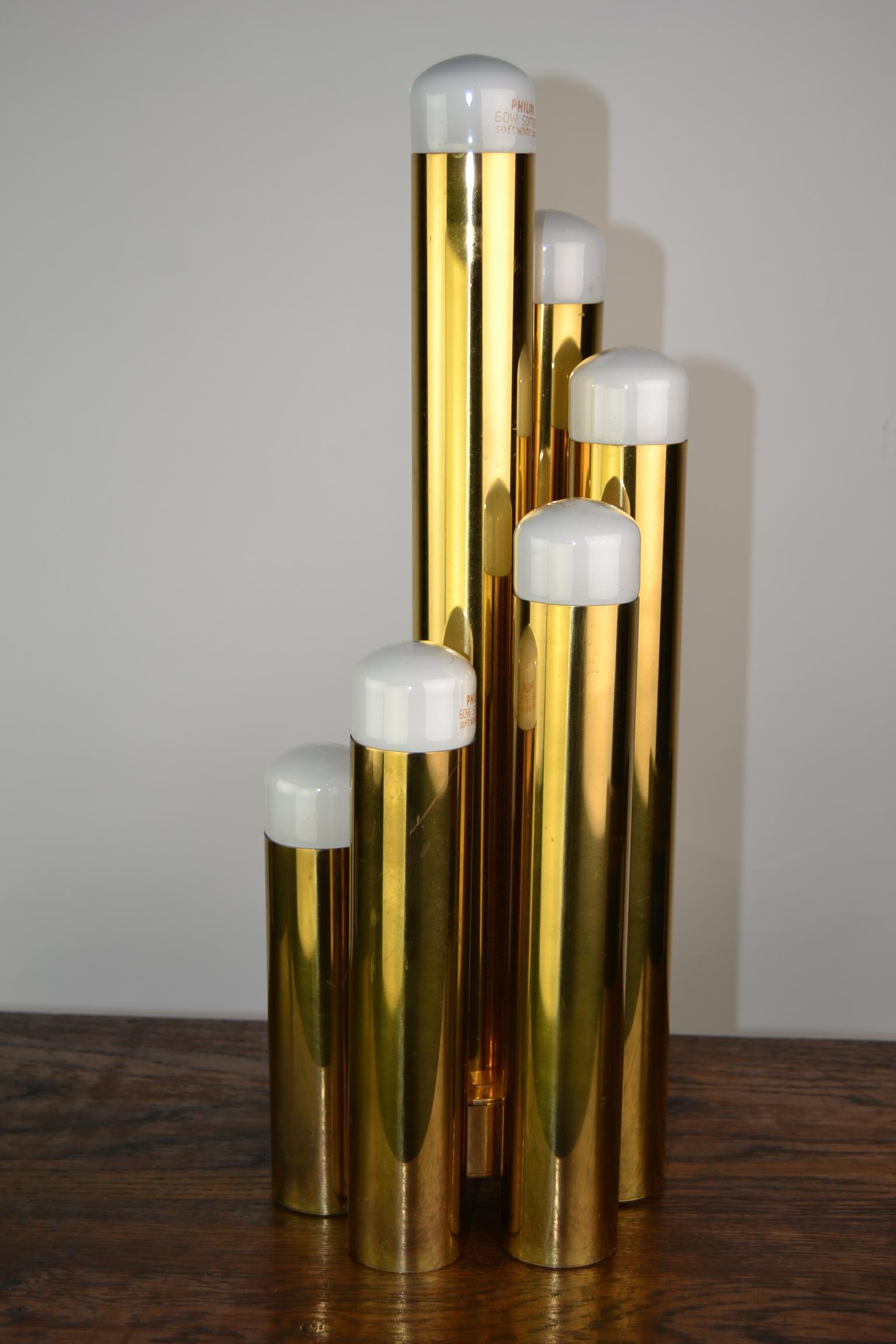 European Tubular Brass Table Lamp by Gaetano Sciolari for Boulanger, 1970s 