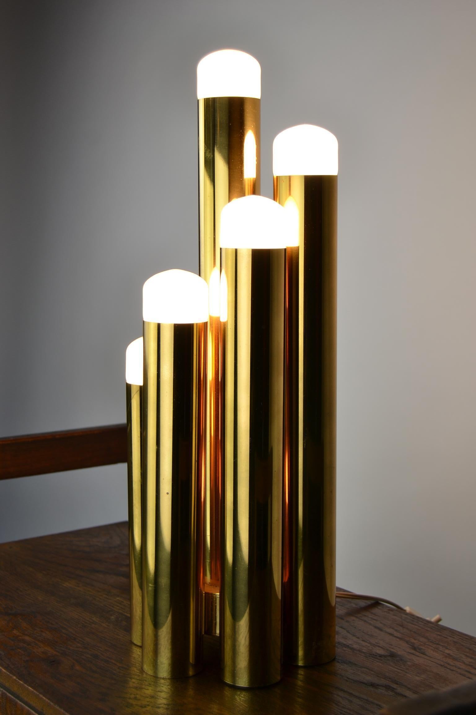 Tubular Brass Table Lamp by Gaetano Sciolari for Boulanger, 1970s  1