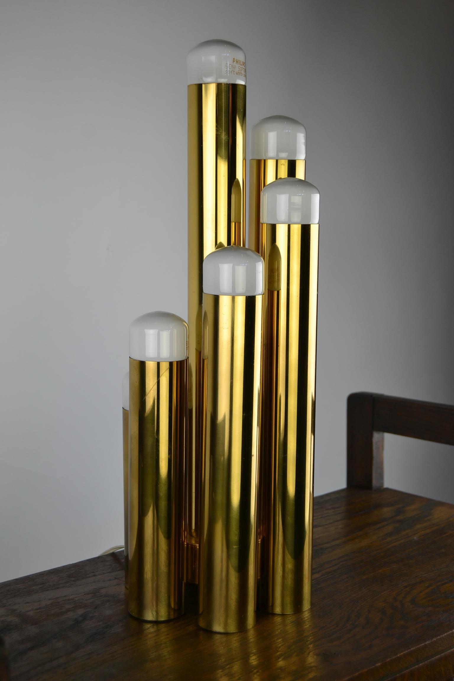 Tubular Brass Table Lamp by Gaetano Sciolari for Boulanger, 1970s  2