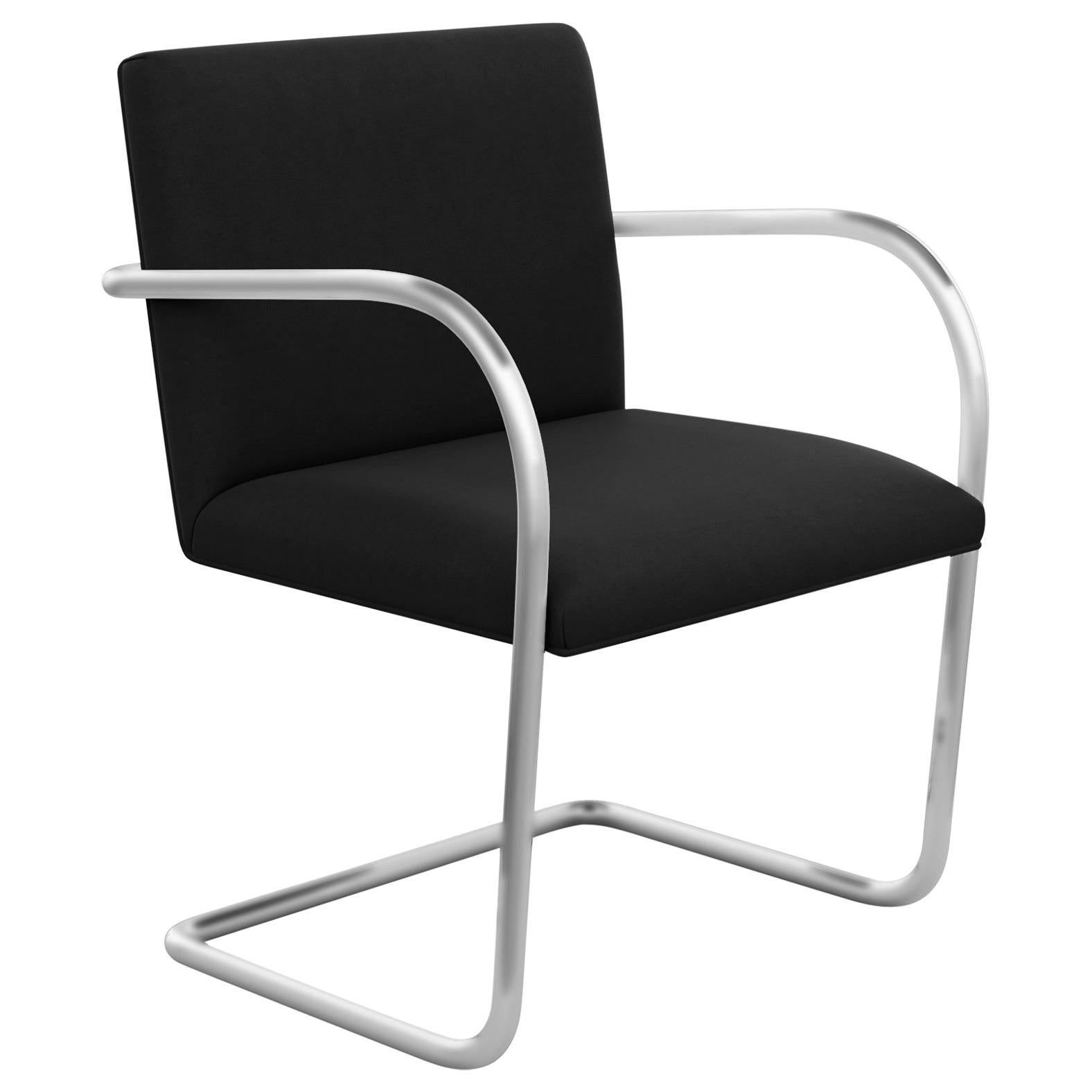 Tubular Brno Arm Chair, Ultrasuede/Black Onyx Upholstery & Satin Chrome Frame For Sale