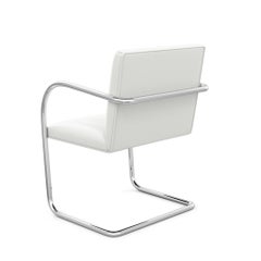 Tubular Brno Arm Chair, Sabrina/White Leather Upholstery & Satin Chrome Frame