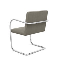 Tubular Brno Arm Chair, Ultrasuede/Mink Upholstery & Satin Chrome Frame