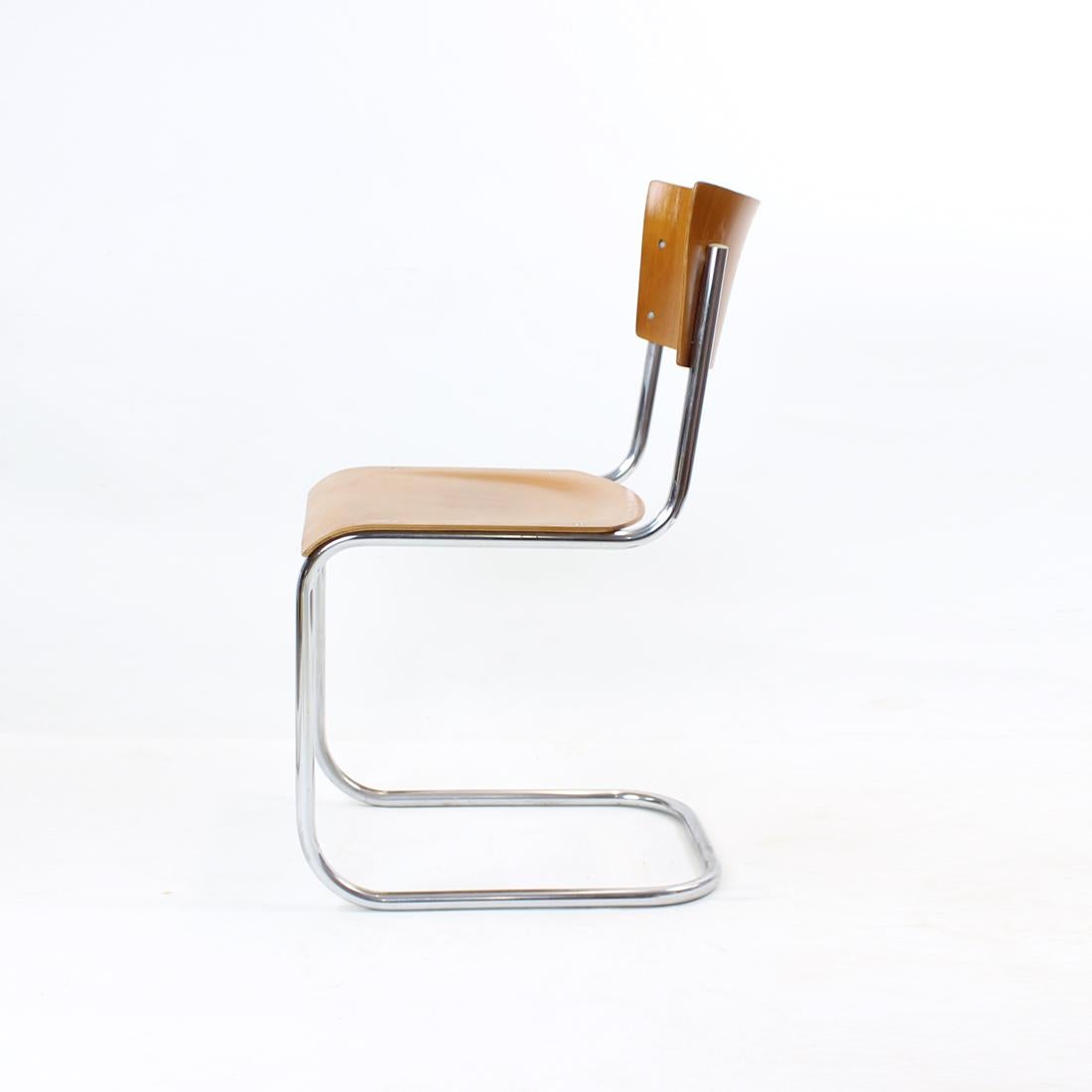 Bauhaus Tubular Chair with Molded Plywood, Mart Stam Design for Thonet, 1950s