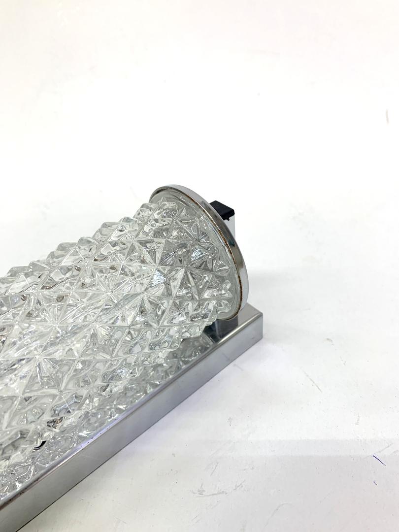 Mid-Century Modern Tubular Chiseled Glass and Chrome-Plated Wall Light, 1970s For Sale