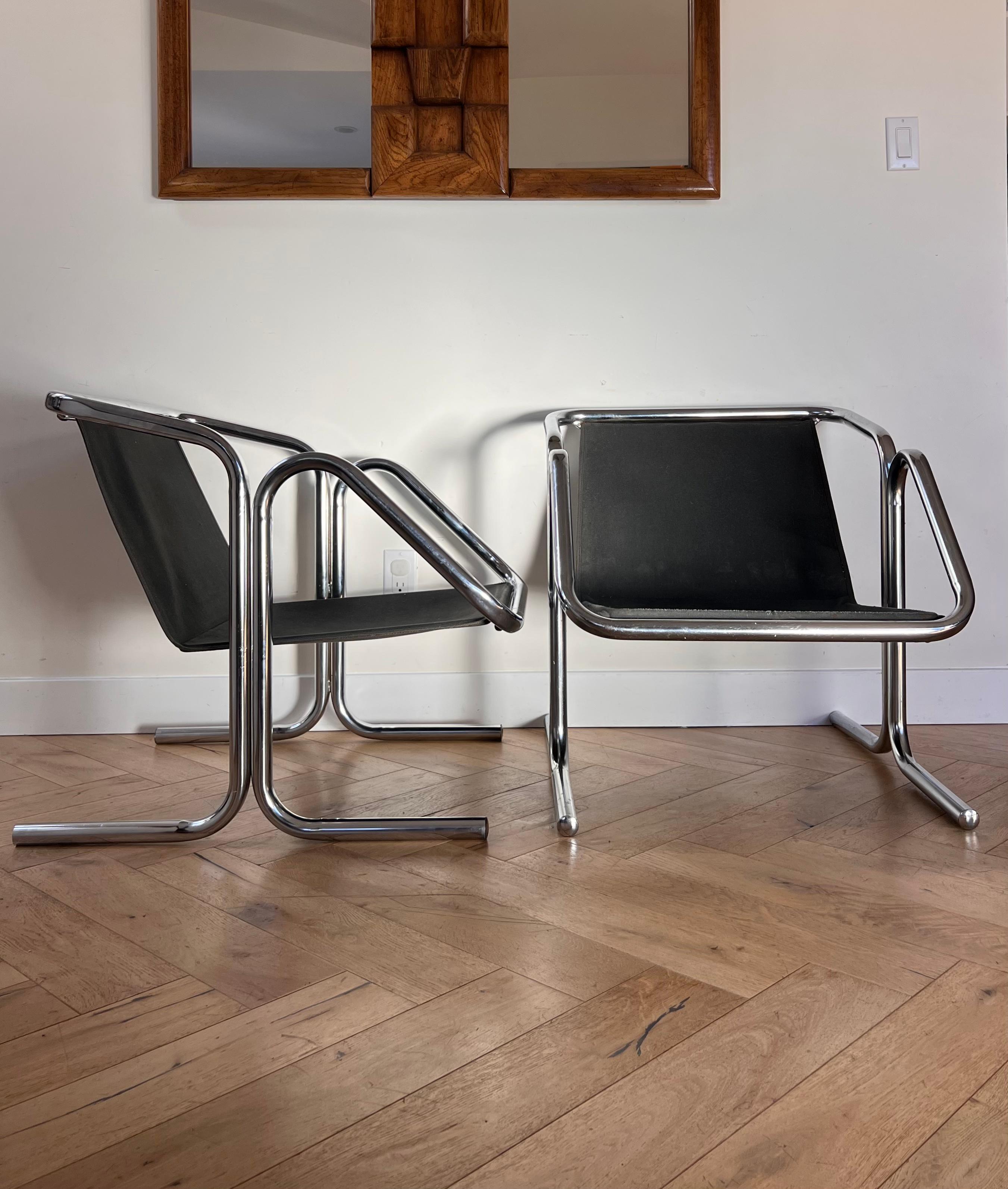 Tubular chrome and canvas chairs by Jerry Johnson, 1970s 4