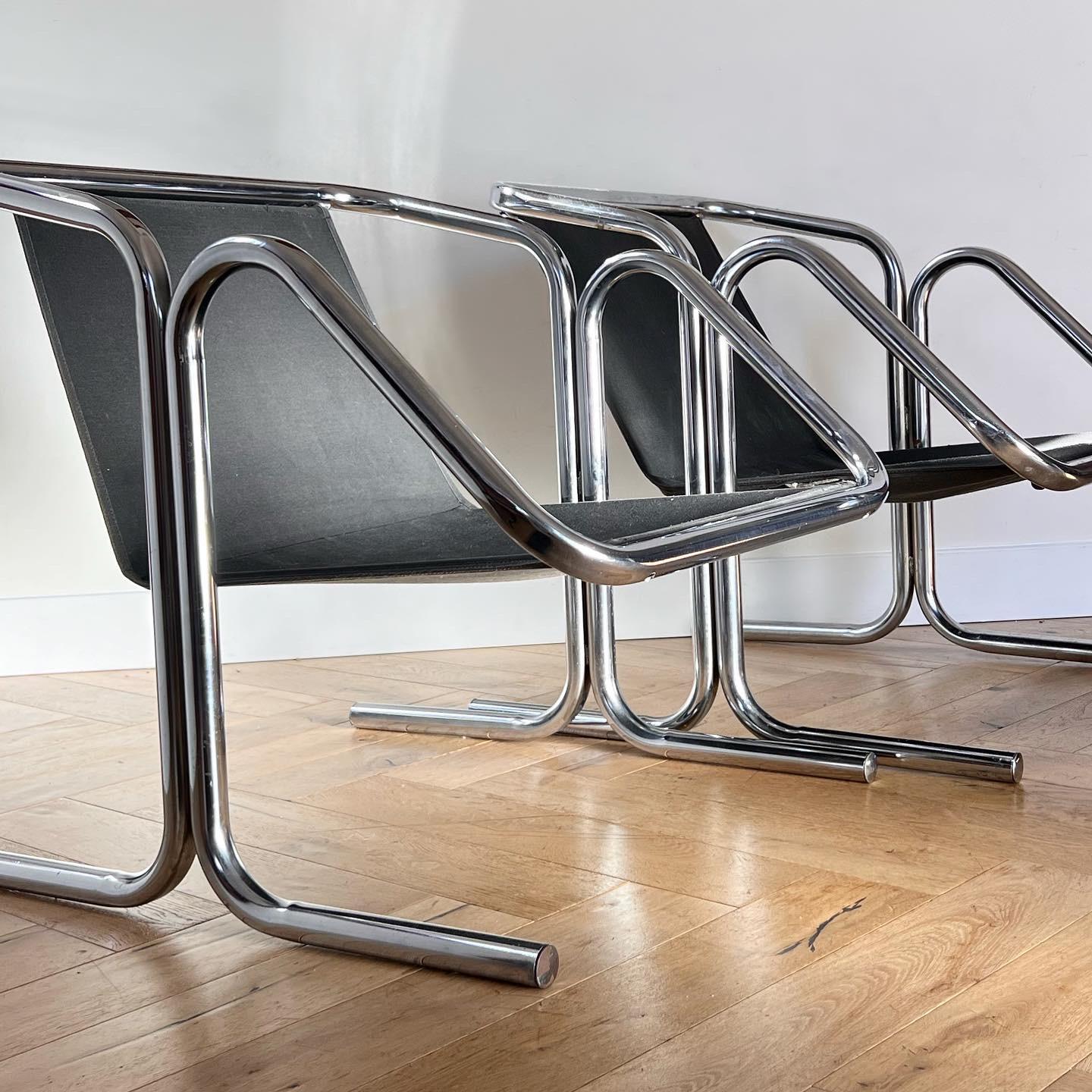Mid-Century Modern Tubular chrome and canvas chairs by Jerry Johnson, 1970s