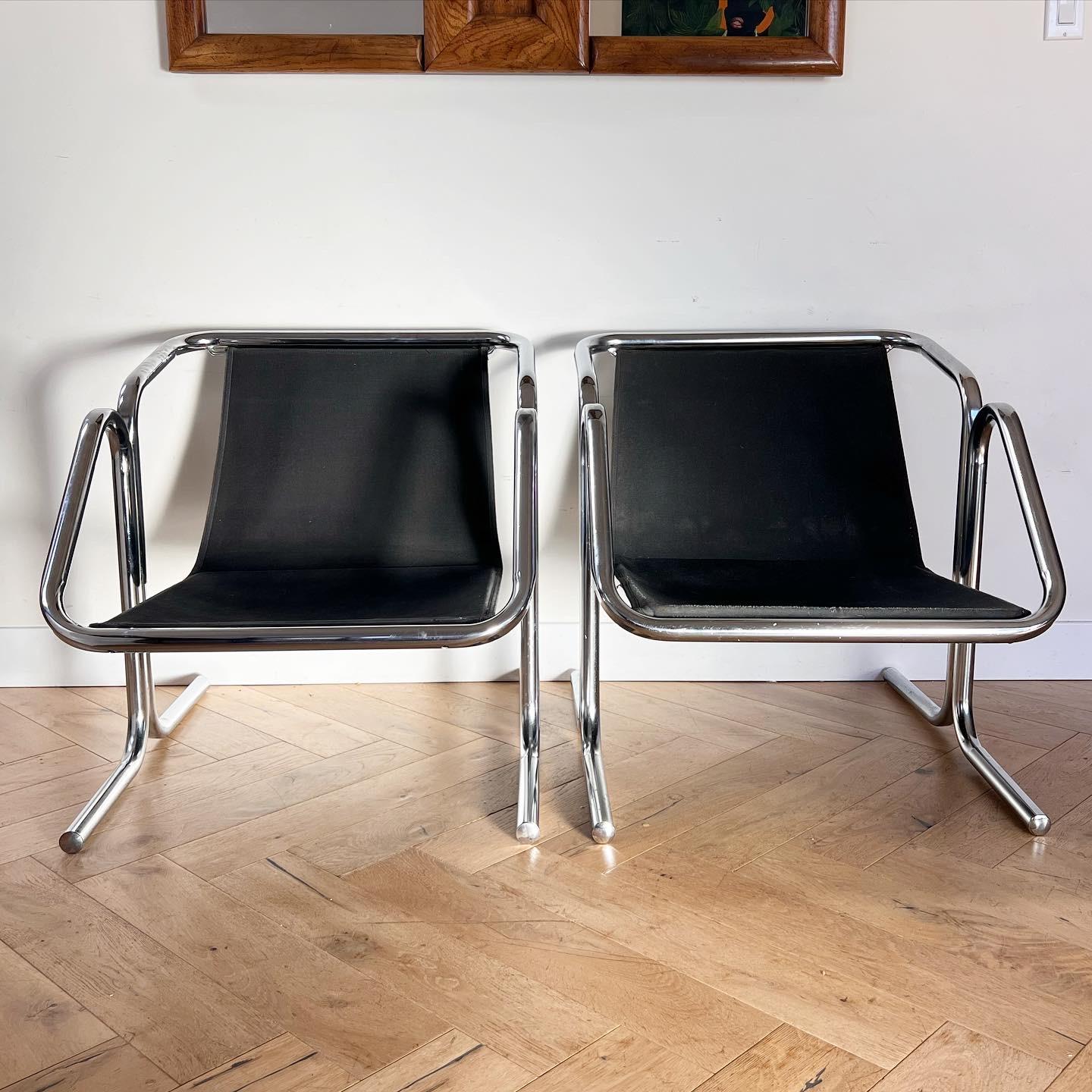 Tubular chrome and canvas chairs by Jerry Johnson, 1970s In Good Condition In View Park, CA