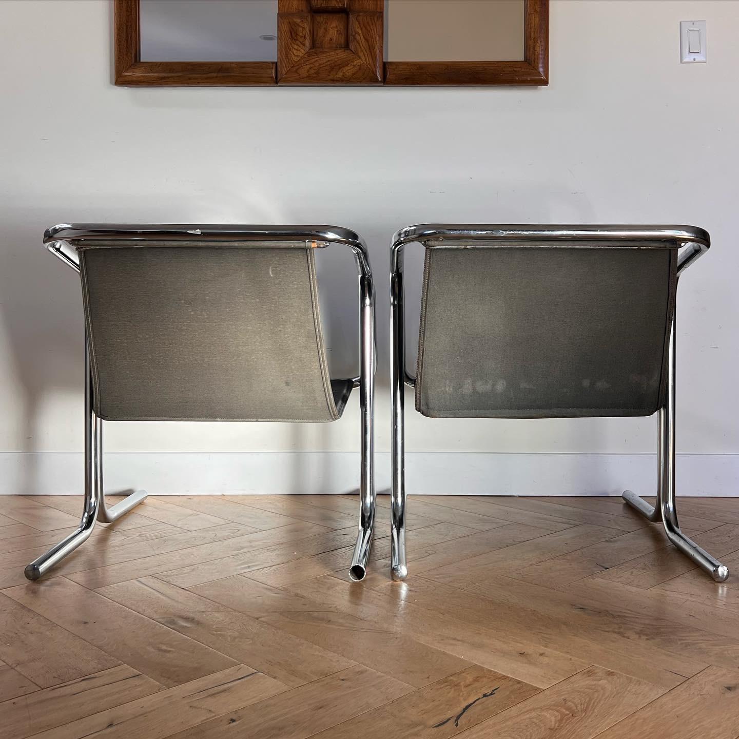 Late 20th Century Tubular chrome and canvas chairs by Jerry Johnson, 1970s