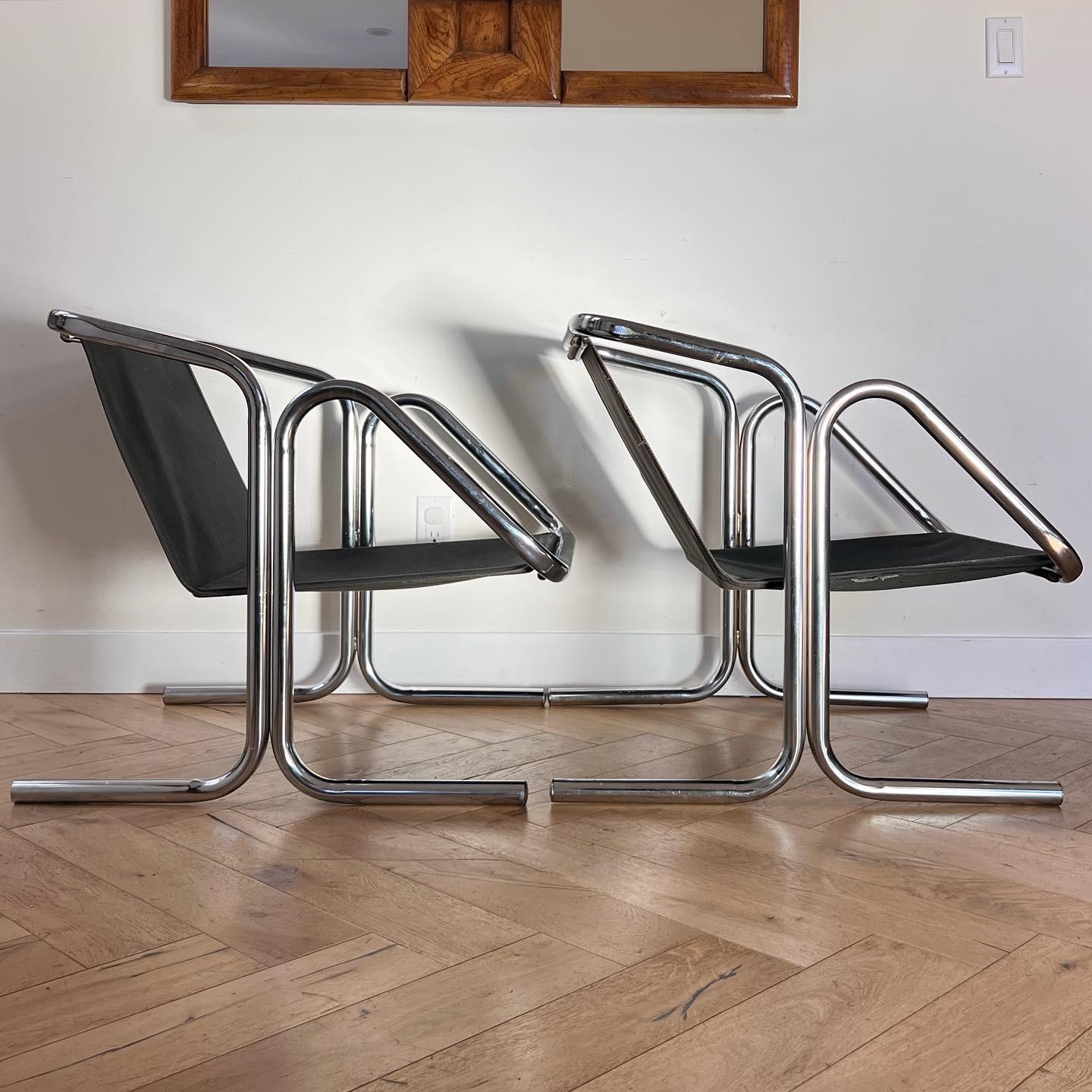 Canvas Tubular chrome and canvas chairs by Jerry Johnson, 1970s