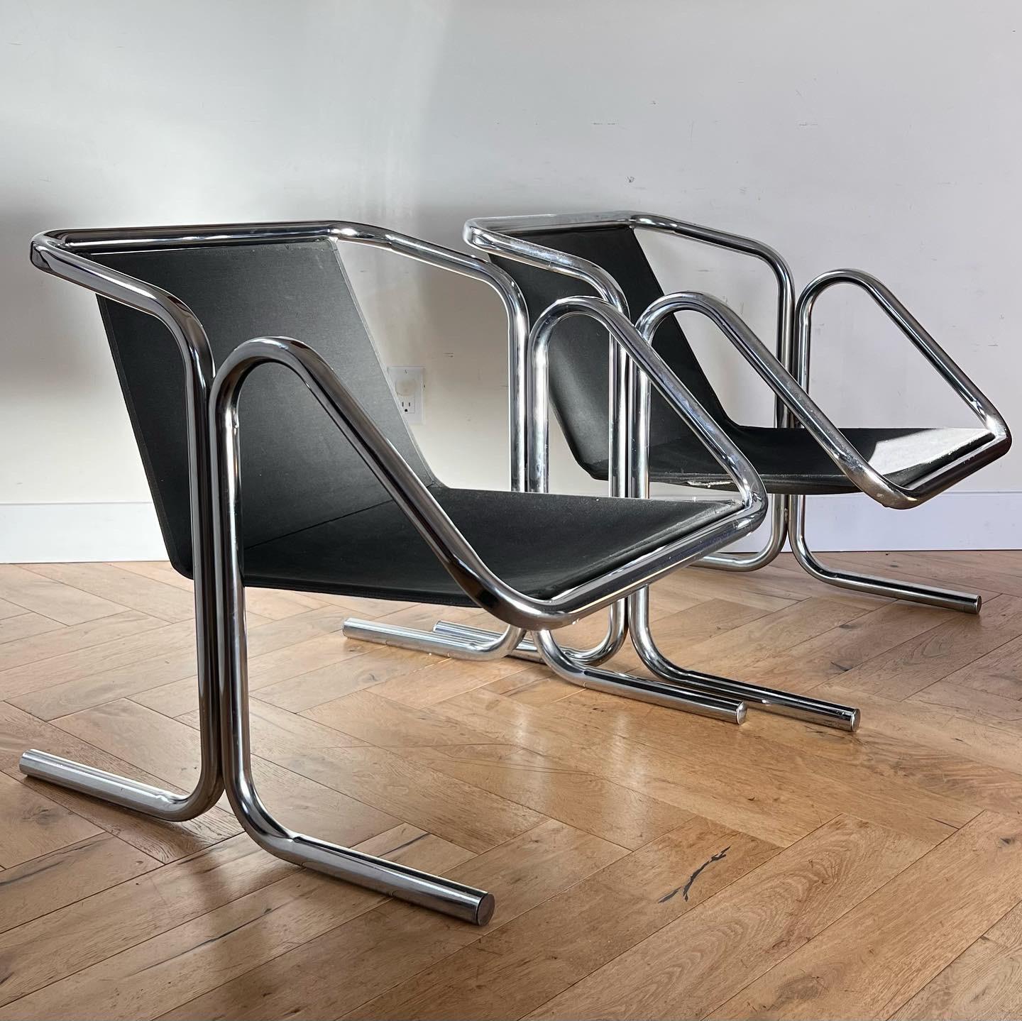 Tubular chrome and canvas chairs by Jerry Johnson, 1970s 3