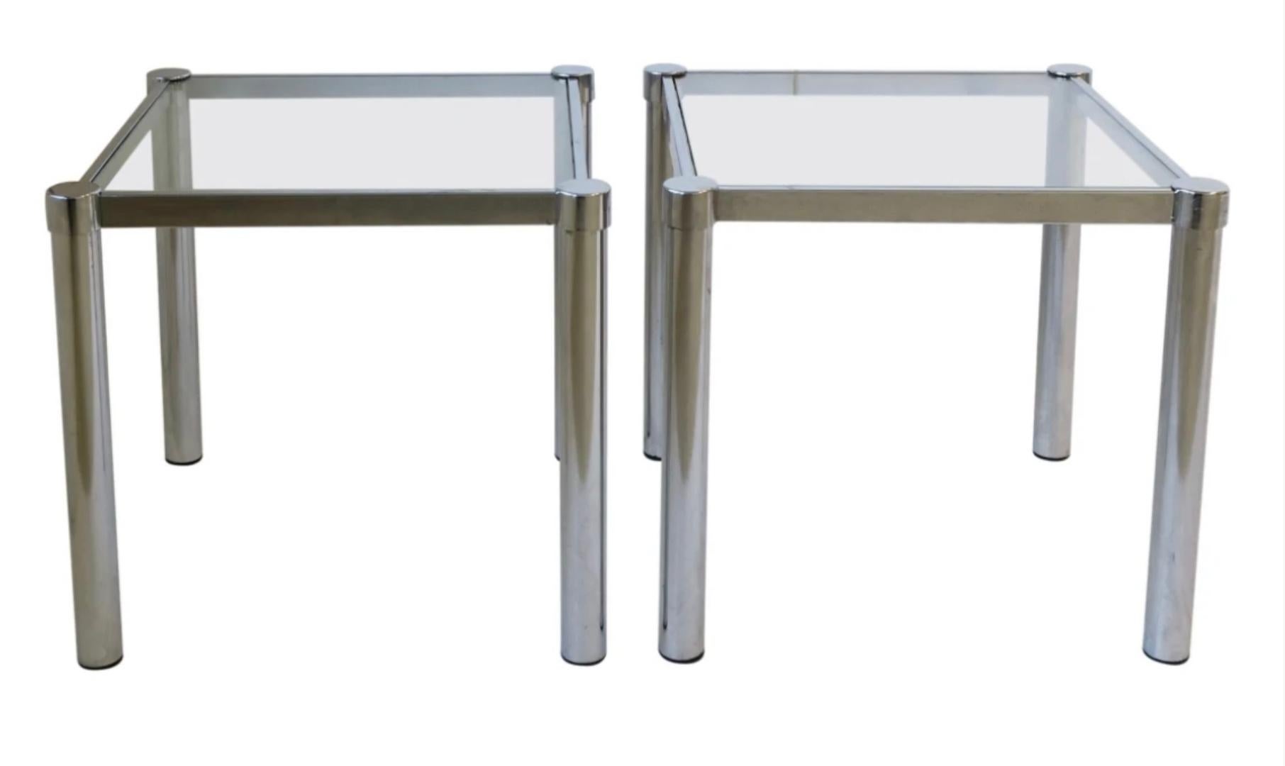Mid-Century Modern Tubular Chrome and Glass Side Tables, Pair For Sale