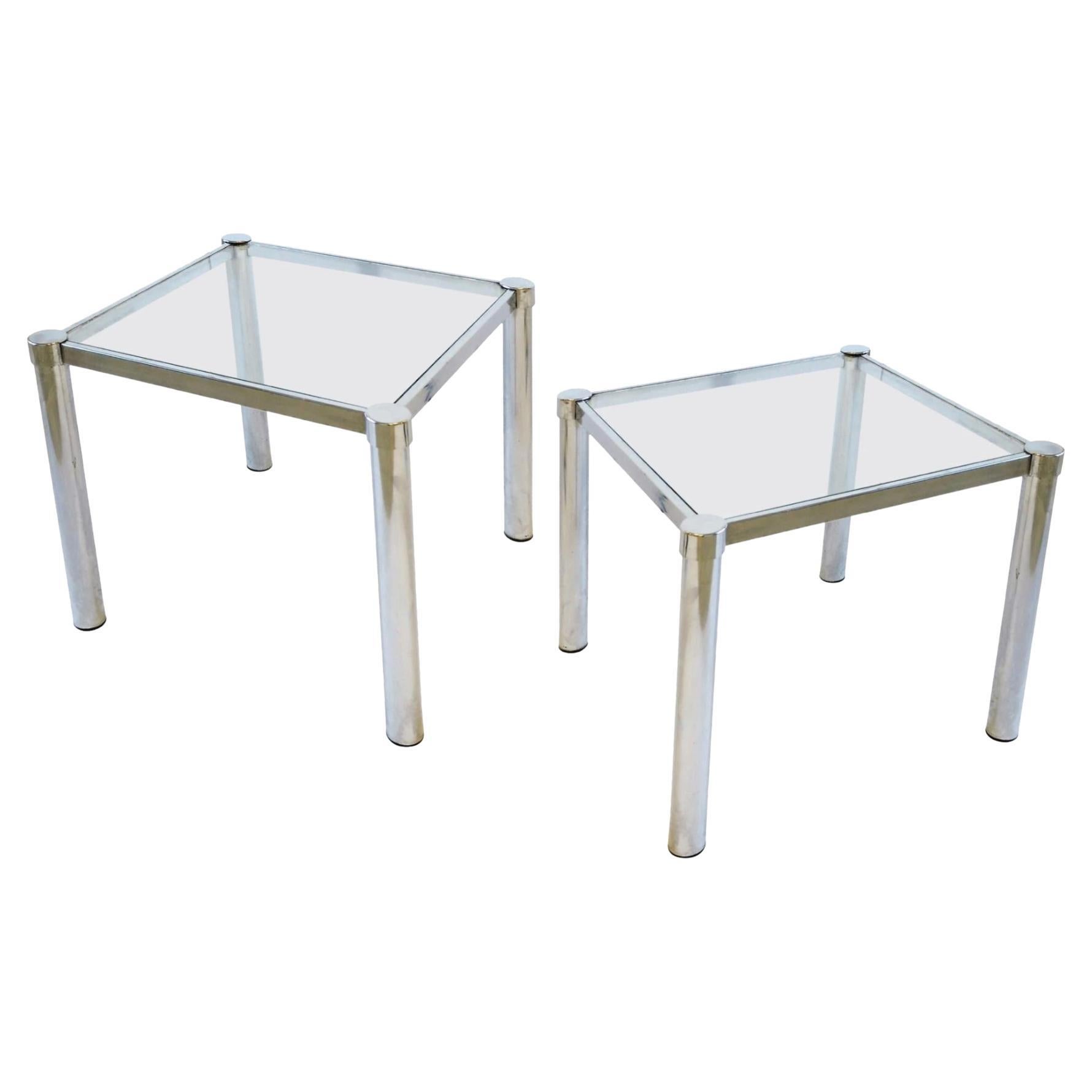 Tubular Chrome and Glass Side Tables, Pair For Sale