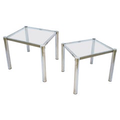 Vintage Tubular Chrome and Glass Side Tables, Pair