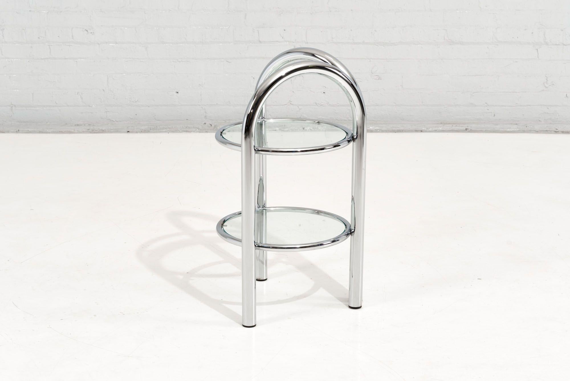 Post-Modern Tubular Chrome and Glass Tiered Side Table, 1970 For Sale