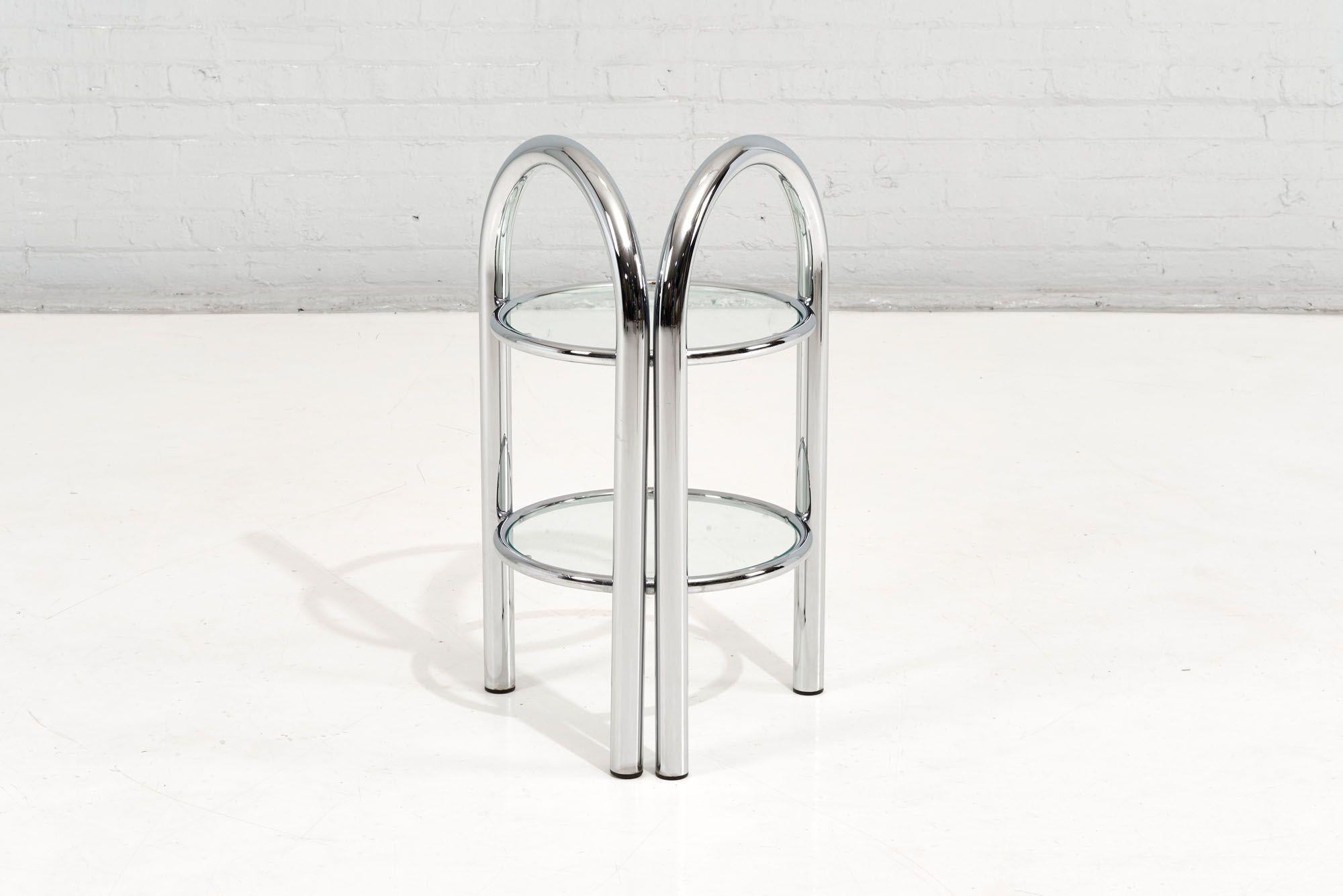 American Tubular Chrome and Glass Tiered Side Table, 1970 For Sale