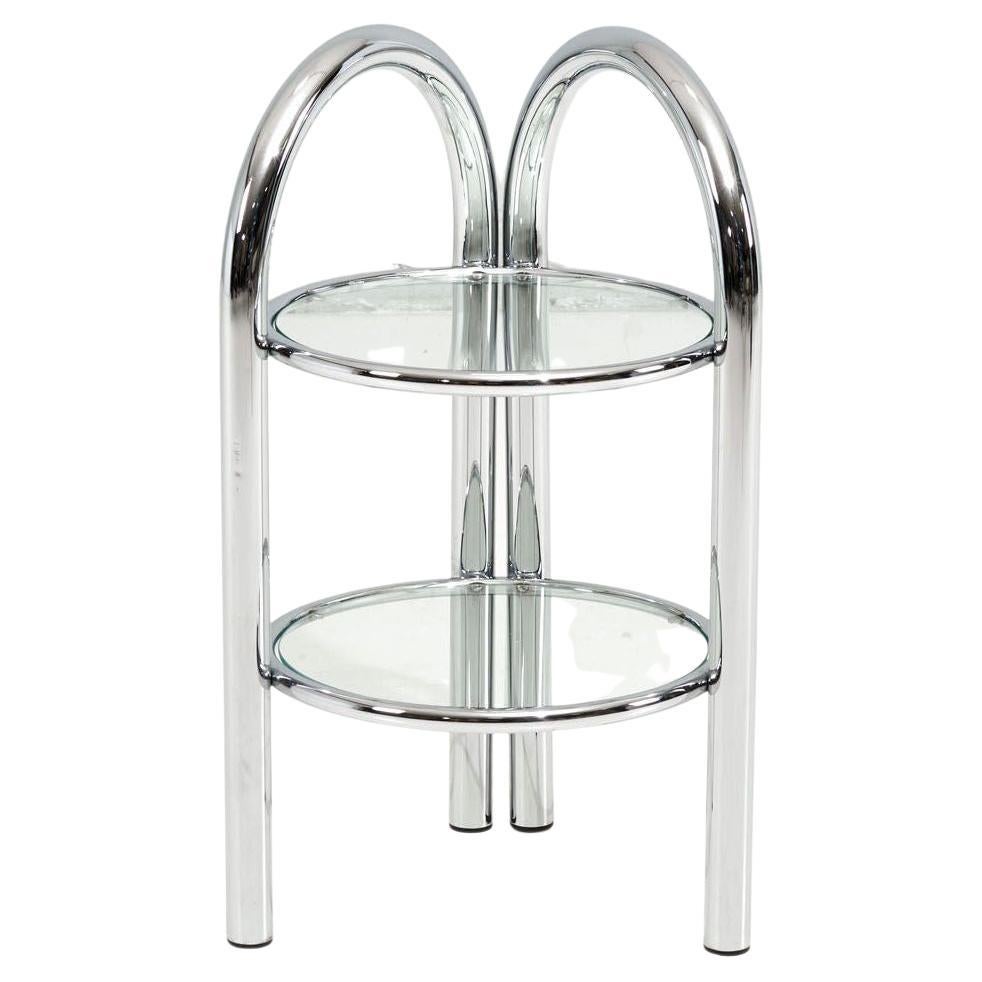 Tubular Chrome and Glass Tiered Side Table, 1970 For Sale