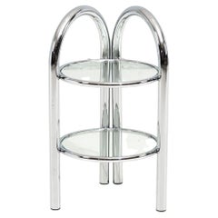 Retro Tubular Chrome and Glass Tiered Side Table, 1970