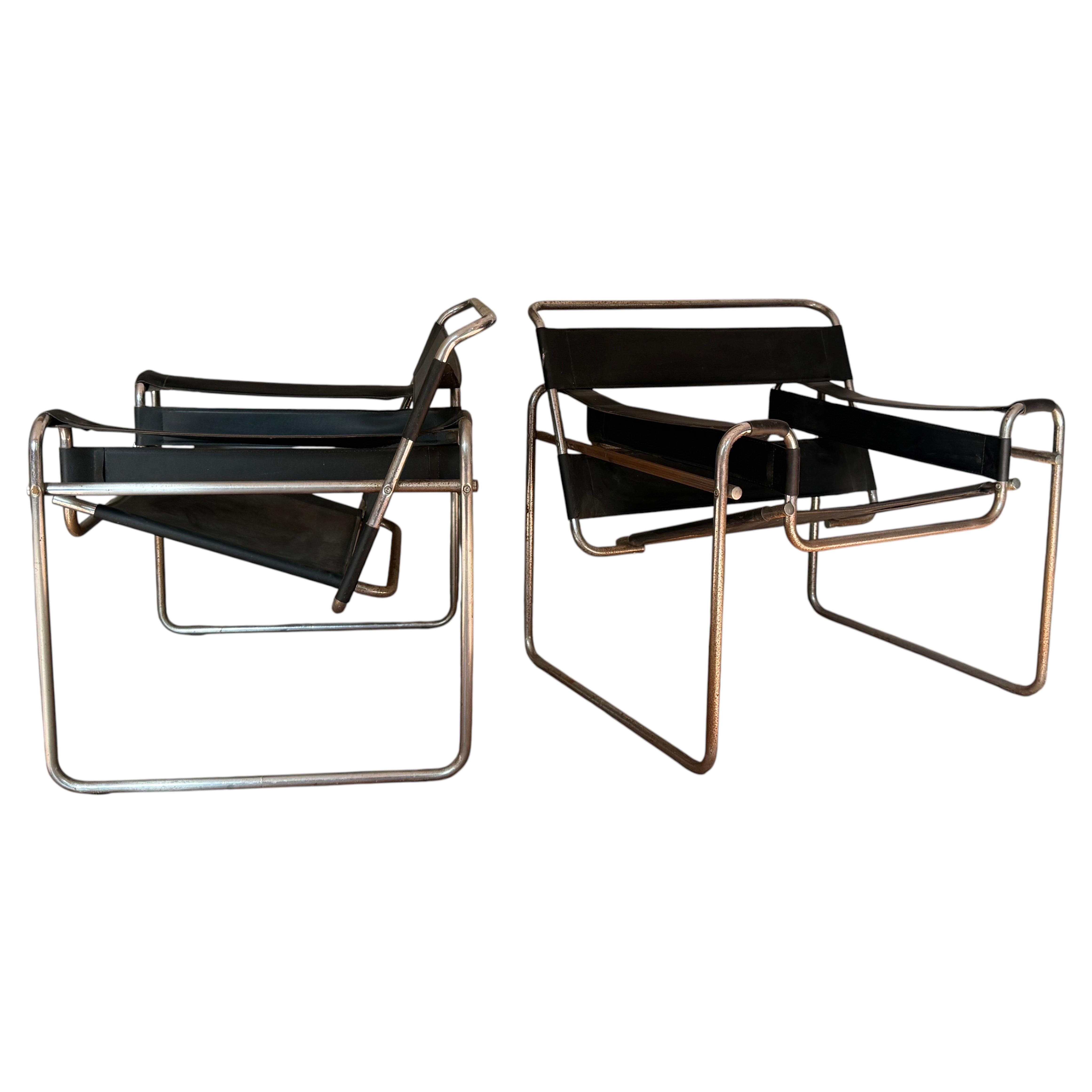 Tubular Chrome and Leather Armchairs, Bauhaus / Mid-Century Modern