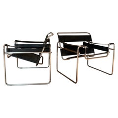 Fauteuils tubulaires en chrome et cuir, Bauhaus / Mid-Century Modern