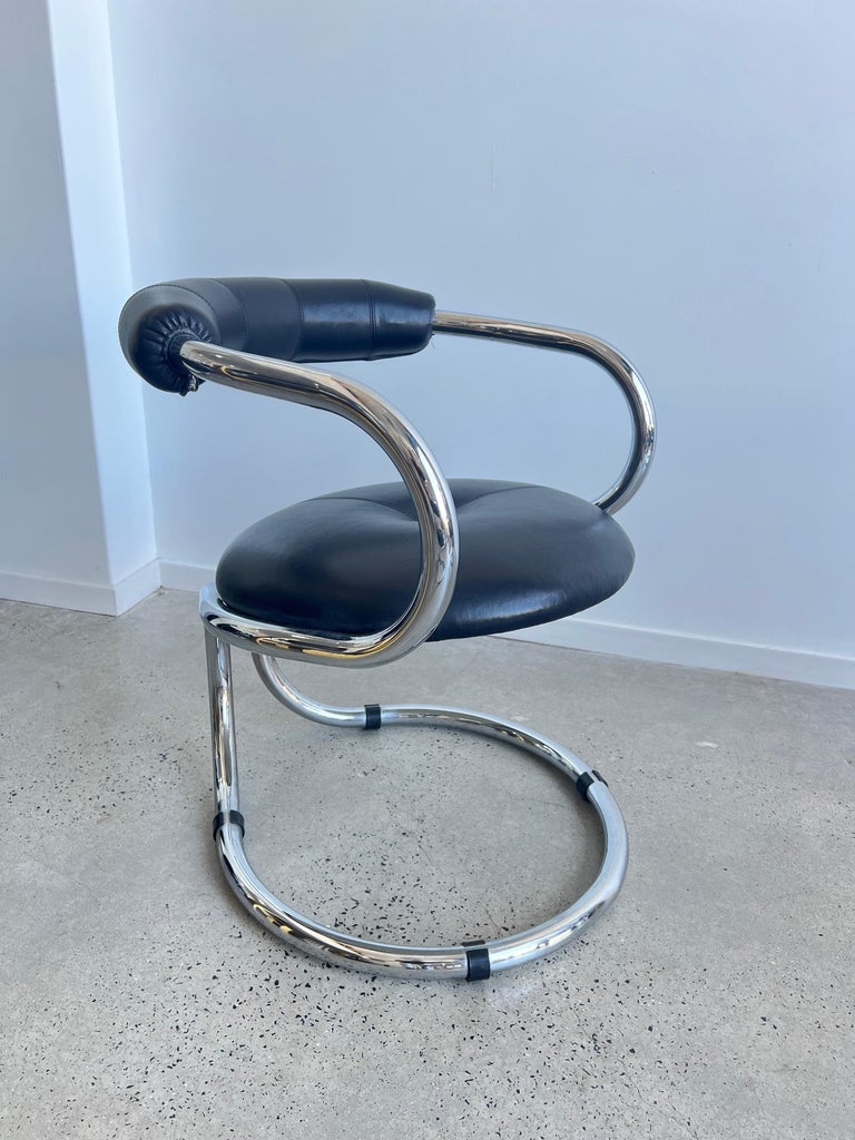 Tubular Chrome and Leather Dining Chair by Giotto Stoppino for Tecnosalotto For Sale 6