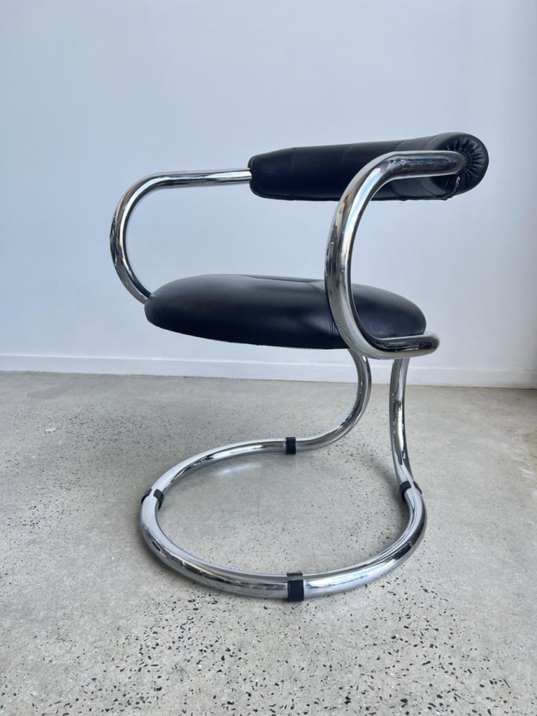 Tubular Chrome and Leather Dining Chair by Giotto Stoppino for Tecnosalotto For Sale 7