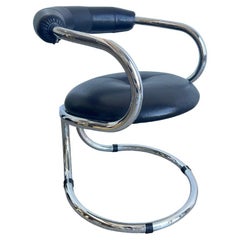 Tubular Chrome and Leather Dining Chair by Giotto Stoppino for Tecnosalotto
