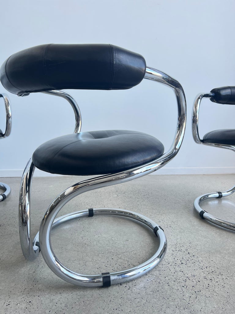 Italian Tubular Chrome and Leather Dining Chair by Giotto Stoppino for Tecnosalotto For Sale