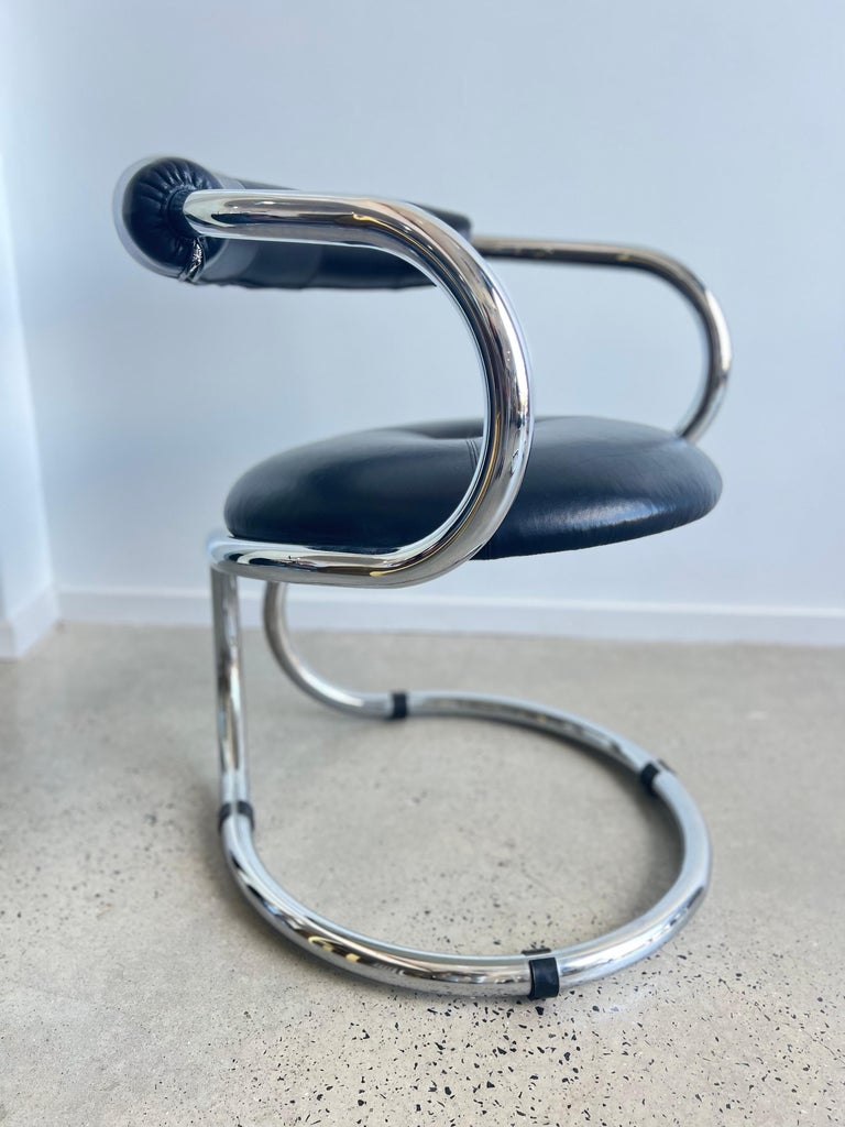 Tubular Chrome and Leather Dining Chair by Giotto Stoppino for Tecnosalotto For Sale 2