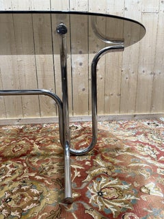 Tubular Chrome and Smoked Glass Dining Table, 1970s