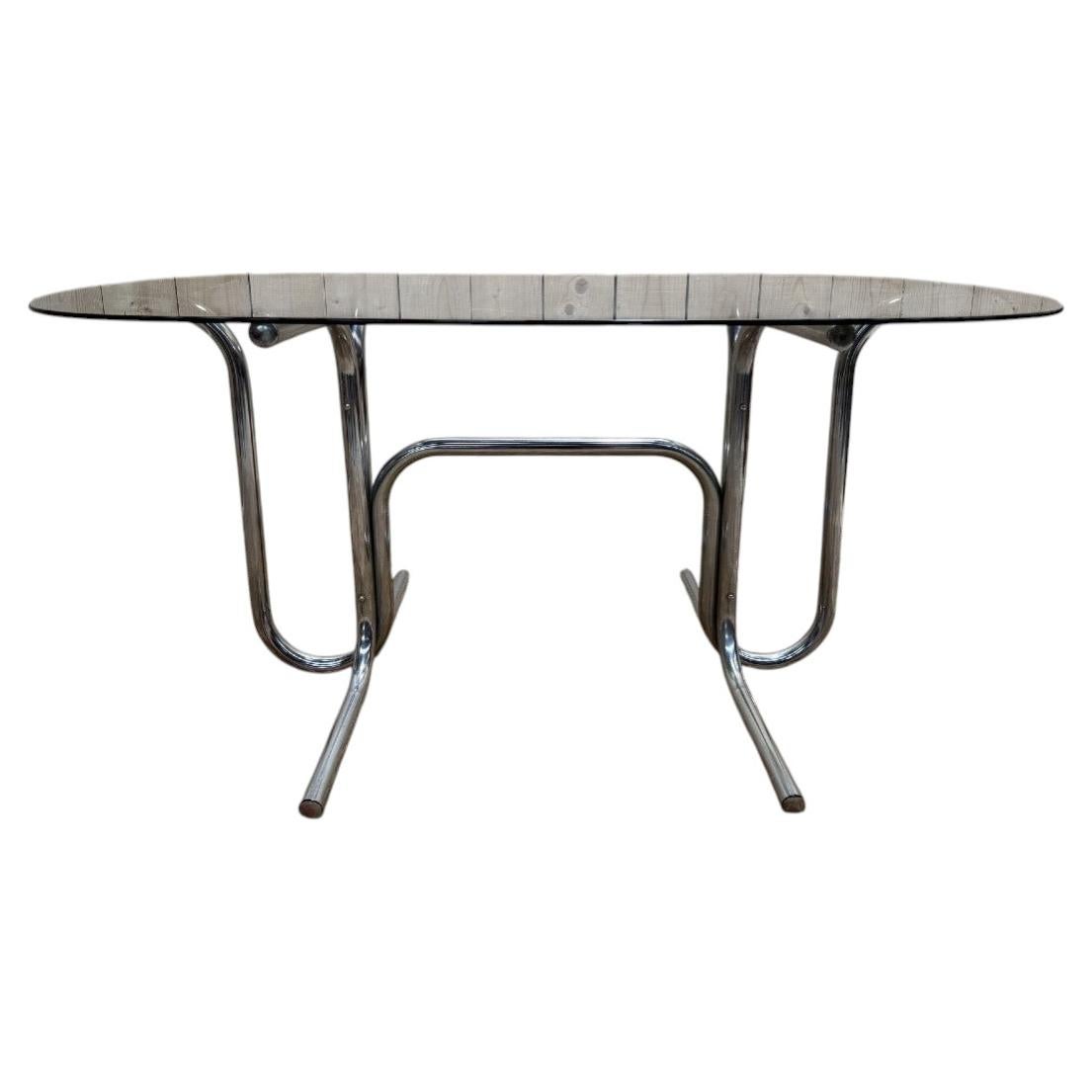Tubular Chrome and Smoked Glass Dining Table, 1970s For Sale
