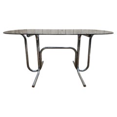 Tubular Chrome and Smoked Glass Dining Table, 1970s