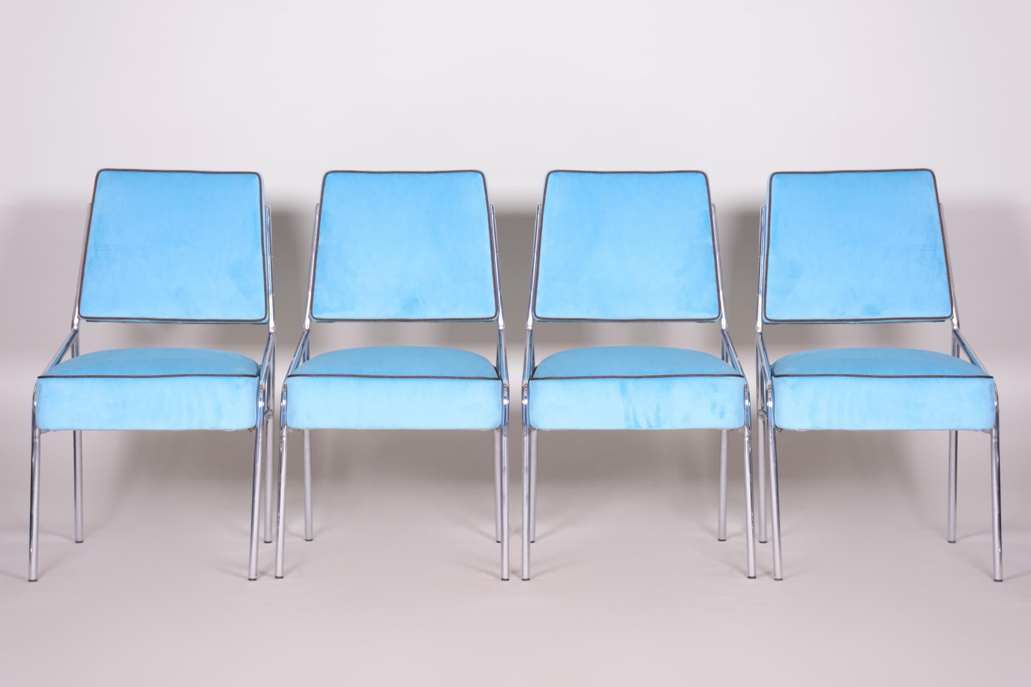 Blaues Bauhaus-Sessel-Sessel-Set aus Chromrohr, 2 Sessel und 4 Stühle, 1940er Jahre im Angebot 5