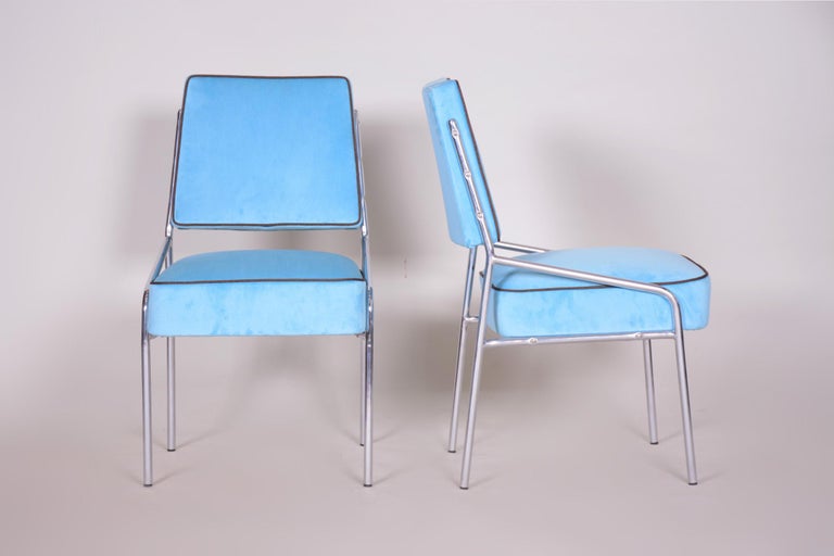 Tubular Chrome Bauhaus Blue Seating Set, 2 Armchairs and 4 Chairs, 1940s For Sale 7