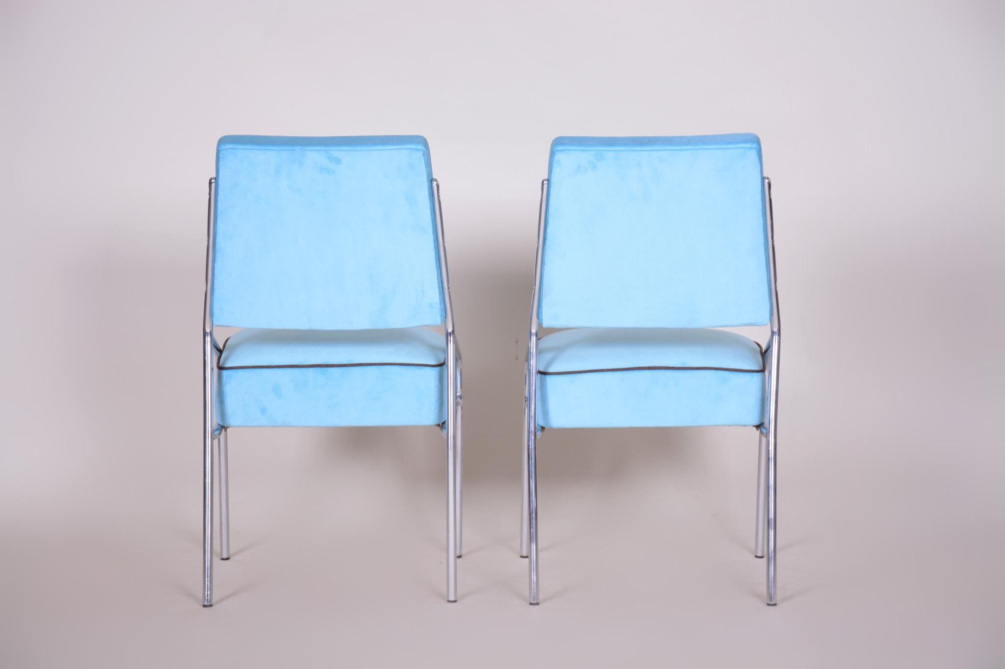 Ensemble de sièges Bauhaus bleu tubulaire chromé, 2 fauteuils et 4 chaises, années 1940 en vente 7