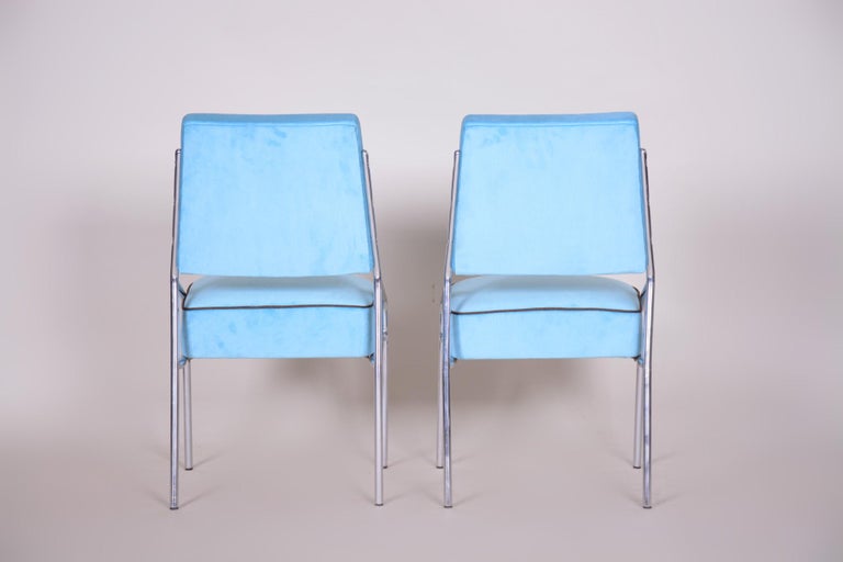 Tubular Chrome Bauhaus Blue Seating Set, 2 Armchairs and 4 Chairs, 1940s For Sale 8